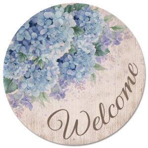 12″Dia Metal Welcome W/Hydrangea Sign