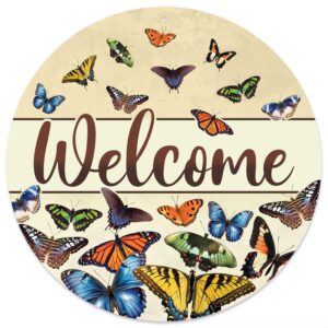 12″Dia Metal Welcome W/Butterflies Sign