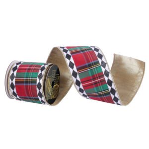 4″x10yd Multi Tartan Black White Diamond
