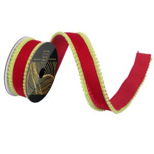 1.5″x10yd Red Velvet Lime Pom Pom