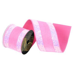 4″x5yd Pink Velvet Pink Irid Sequin Trim