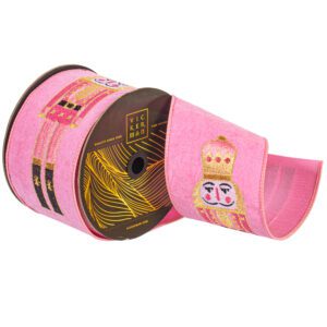 4″ x 10yd Pink Felt Pink and Gold Nutcracker.