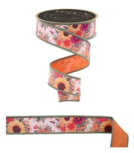 1.5″ x 10yd Autumn Florals/Fused