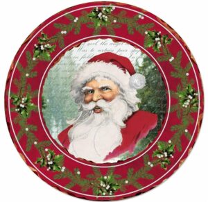 12″Dia Metal/Glitter Vintage Santa Sign