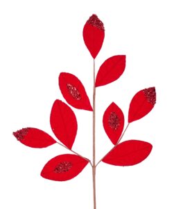 27″L Velvet/Glitter Leaf Spray
