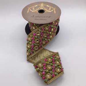 3″ x 5yds velvet hot pink lime gold marquess jewel trim