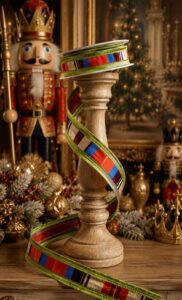 Stripe Metallic Dupion Red/Green Metallic Piping-1x10yd